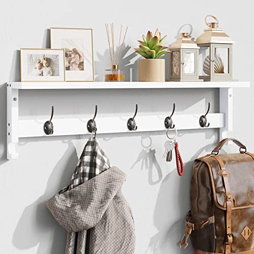 AMBIRD Coat Rack Wall Mount with Shelf, 28.9 Inches Coat Hooks Wall Mounted with 5 Hooks, Hat Wall Hooks for Hanging in Entryway, Living Room, Bathroom, Bedroom (White, 28.9 * 4.5 inches) - color: White, size: 5 Hooks 28.9" L