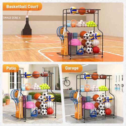 Sports Equipment Organizer Heavy Duty Rolling Garage Storage Rack
