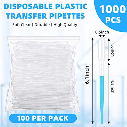 1000 Pcs 3ml Plastic Pipettes Droppers Disposable Transfer Pipettes Eye Dropper Small Graduated Transfers Dropper for Science Laboratory, DIY Art, Essential Oils Makeup