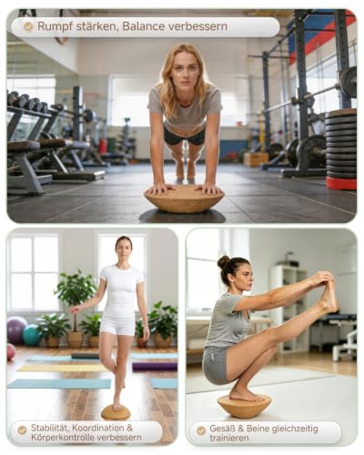 Rocalt Half Ball Balance Trainer, 11.8 Inch Cork Wobble Board | Solid cork build, 330 lb support, surfboard accessories for core, ankle, Pilates and office movement