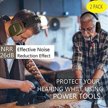 PROHEAR 016 Shooting Ear Protection Earmuffs 2 Pack, NRR 26dB for Gun Range, Hunting -Green and Brown - color: Green+brown
