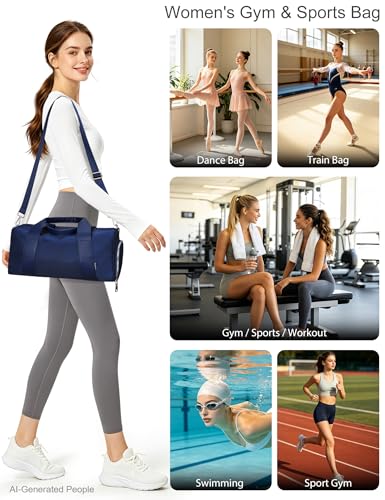 16" Gym Bag for Women,with Shoes Compartment and Waterproof Pocket(Navy) - color: Navy Blue, size: 16" Small Size