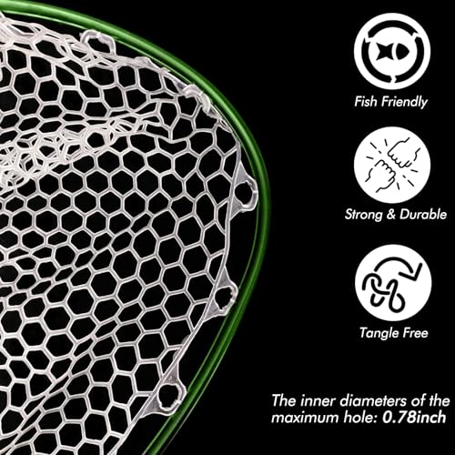 Riverruns Fly Fishing Landing Net Carbon Fiber Trout Net with Measurement Handle, Soft Rubber Mesh - 26" Standard (Wading) / 37" Long (Kayak) - color: 37" Kayak Net (Long) - Green Carbon