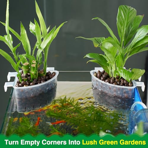 2026 Latest Model Large Aquarium Corner Planter Hanging Plant Holder for Fish Tank Aquaponic Plant Cultivation and Aquascape Accessories Decorations (4 Pack) Transparent