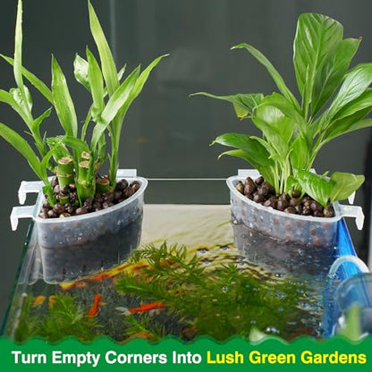 2026 Latest Model Large Aquarium Corner Planter Hanging Plant Holder for Fish Tank Aquaponic Plant Cultivation and Aquascape Accessories Decorations (4 Pack) Transparent