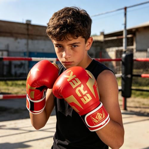 Kids Boxing Training Gloves, Sparring Boxing Gloves for Boys Girls - color: Red, size: 12 oz
