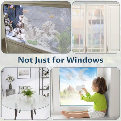 Amrules Frosted Window Privacy Film Non-Adhesive Sun Blocking Reusable and Removable Glass Film Door Coverings for Bathroom, Home, Office, 17.5 x 78.7 Inch