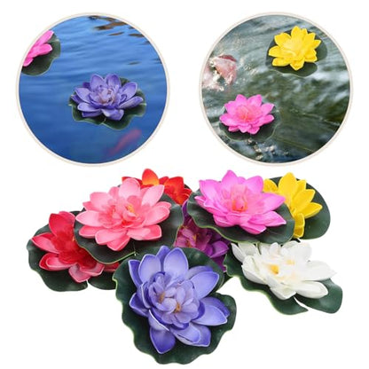 TIDTALEO Artificial Floating Lotus Flowers with Fake Lily Pads, 10cm Faux Water Lilies in 8- for Pool, Aquarium, Pond Decoration and Indoor Outdoor Display