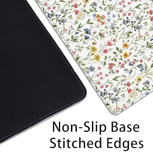 Wildflower Flowers and Plant Desk Pad Mouse Pad,Large Extended Gaming Mouse Mat with Stitched Edges,Non-Slip Waterproof Rubber Base Mousepad for Office Work Home(27.5X11.8 in) - color: Wildflowers