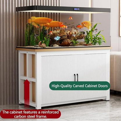 Aquarium Cabinet, Reptile Tank Stand With Storage , Steel Frame Structure, Heavy Load Capacity, For Home Living Room Office(Black+natural,65x45x70cm)