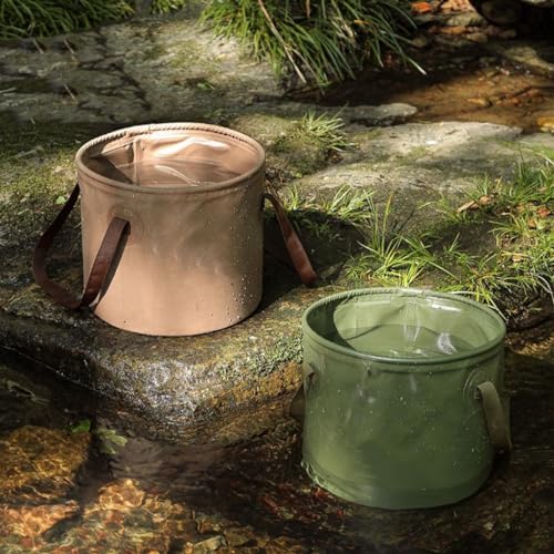 Collapsible Bucket with Handle, 2.6 Gallon(10L)/5 Gallon(20L),Portable Outdoor Basin Bucket, Water Container，Folding Bucket for Camping, Fishing, Hiking, Car Washing，House Cleaning (army green, 10L)