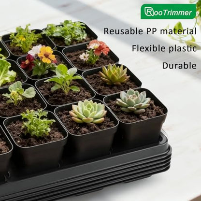 24 Cell Nursery Pots Trays 5 Pack (17"x11"x1.6"), Reusable Plant Pot Tray for Holding 2.8 inch (7CM) Square Nursery Pots, Durable Plastic Carrying Seed Starter Tray with Drain Holes (Black) - color: Black, size: 24 Cell Trays-5 Pack