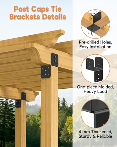 4 Pack Heavy-Duty Post Cap Tie Brackets- 4x4 Post Anchor & Joist Connector Kit Without Screws, Secure Wood Beam to Decks, Gazebos, Porches (Black-4 Pcs)