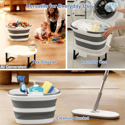 Collapsible Bucket with Multi-Function Lid, 4.2 Gallon (16L) 4-in-1 Foldable Bucket for Camping, Fishing, Car Wash, Foot Soak & Toy Storage, Portable Space Saving Bucket