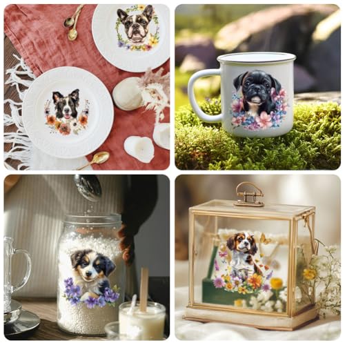 Peacoblue 18 Sheets Rub on Transfers for Crafts, Dog and Flowers 3.6"x3.9" UV DTF Cup Wraps Waterproof Rub on Cold Transfers Stickers for Wood Glass Metal Cup Tumblers Mirrors Mugs Home Decor - style: Dog and flowers