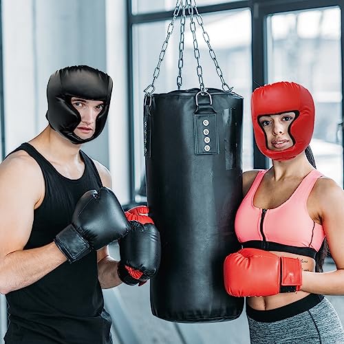 2 Pack Boxing Headgear for Men and Women, Adjustable Sparring Head Guard for Boxing, MMA, Kickboxing, Muay Thai and Taekwondo Training - color: Black,Red