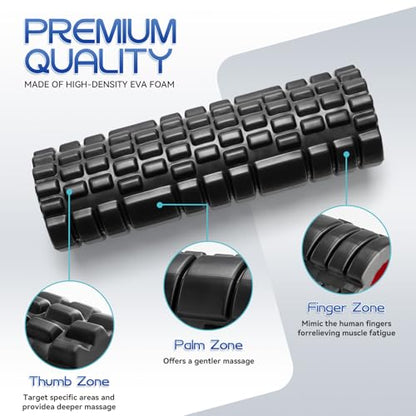 Krightlink 2-in-1 18" Foam Roller Set for Deep Muscle Massage | Foam Roller Trigger Point Release Back Roller for Fitness Relieves Muscle Pain Myofascial Pilates, Yoga (Black) - color: Black-18"(2 in 1)