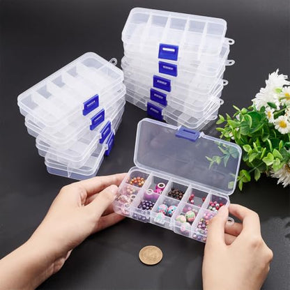 NBEADS 10 Pack 8 Grids Mini Plastic Organizer Box, 2.7x4.2x0.8inch Clear Plastic Jewelry Dividers Box Organizer Small Tackle Boxes Jewelry Storage Container for Beads Small Items Findings Storage