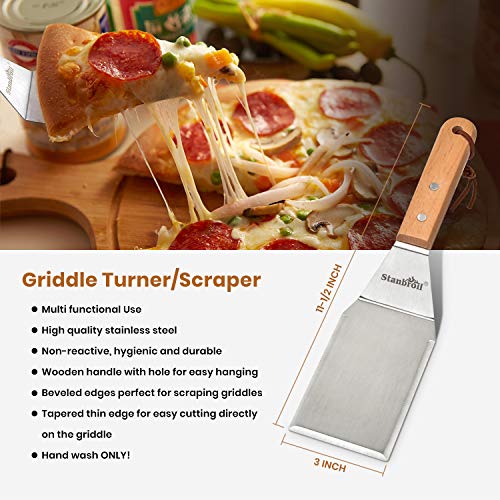 Stanbroil Stainless Steel Spatula Set Tools for Blackstone and Camp Chef Griddle, Metal Long Spatula and Hamburger Turner for Griddle Flat Top BBQ Grill, Set of 3