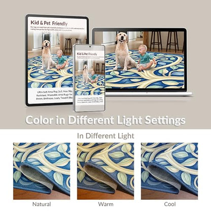 9'x12' Washable Graphic Fish Oversized Rug, Teal Non-Shedding Pet Friendly Carpet Foldable Easy Care Mat for Master Suite, California King, Under Bed | Ref:1885695
