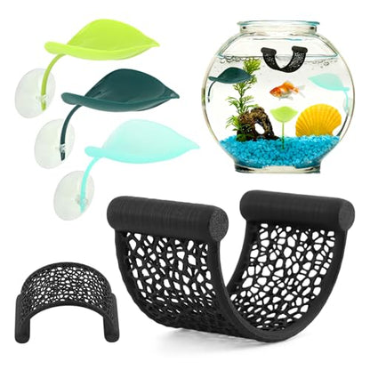 Bettas Fish Hammock Aquarium Floating Bettas Fish Skins with 3pcs Bett-a Fis-h Leaf Pad Floating Bett-a Hide & Shrimp Cave Hiding Feeding(Color:Blackwhite) - color: BlackWhite