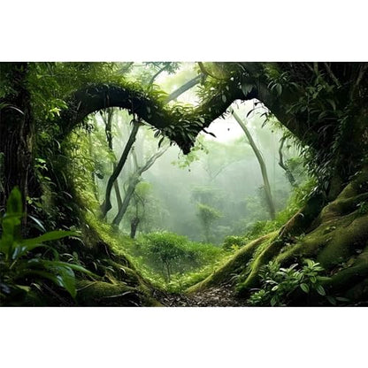 AWERT 36x20 inches Polyester Tropical Rainforest Terrarium Background Stream Green Huge Tree Reptile Habitat Background Foggy Rainforest Aquarium Background - size: 36x20in/90x50cm