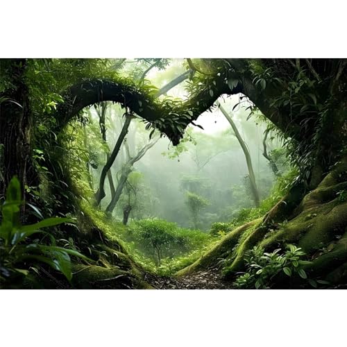 AWERT 24x16 inches Polyester Tropical Rainforest Terrarium Background Stream Green Huge Tree Reptile Habitat Background Foggy Rainforest Aquarium Background - size: 24x16in/60x40cm