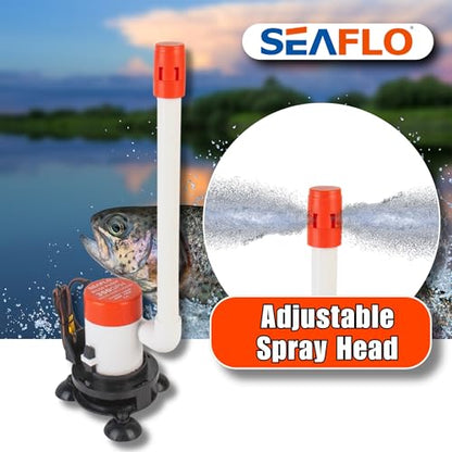 SEAFLO 09 Series Portable Livewell Aeration Pump Kit - 12V, 350 GPH, Submersible, Adjustable Spray Head, Quiet Operation, Corrosion-Resistant, Fresh/Saltwater Use, CE & RoHS Certified, 4-Year Warranty