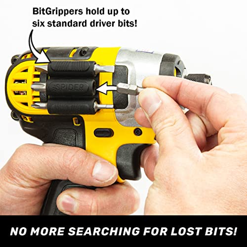 Spider Tool Holster - BitGripper v2 - Pack of Two - High Strength 3M Adhesive Drill add-on for Easy Access to six Driver bits on The Side of Your Power Drill or Driver! - color: (2) Bitgripper V2