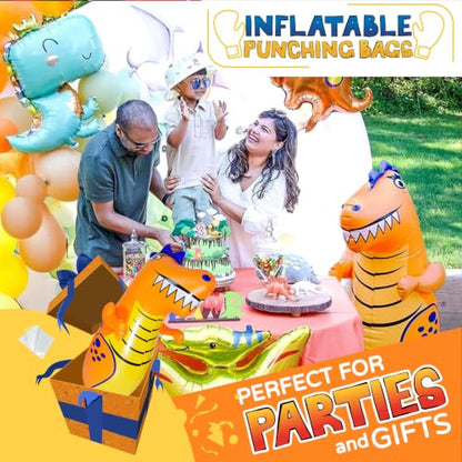 INFLATABLE DUDES Kids Punching Bag- Bop Bag | Sand-Base - color: Orange Rex | Pre-filled with Sand, size: 47"