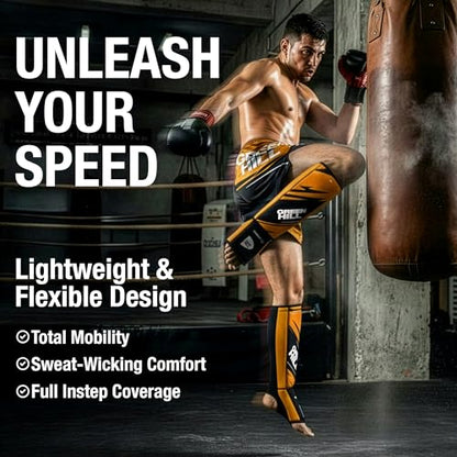 Green Hill IMMAF Shin Guards for MMA, Muay Thai & Kickboxing - color: Black/Golden, size: Large