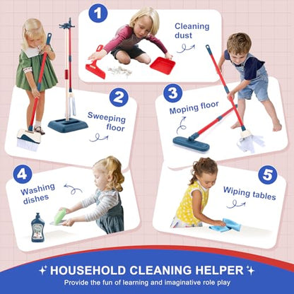Toddler Toys Cleaning Set, Kids Cleaning Toy Stand Set, Pretend Play Home Cleaning Tools Toys Playset，Broom, Dustpan, Mop, Duster - color: Cleaning Stand Set