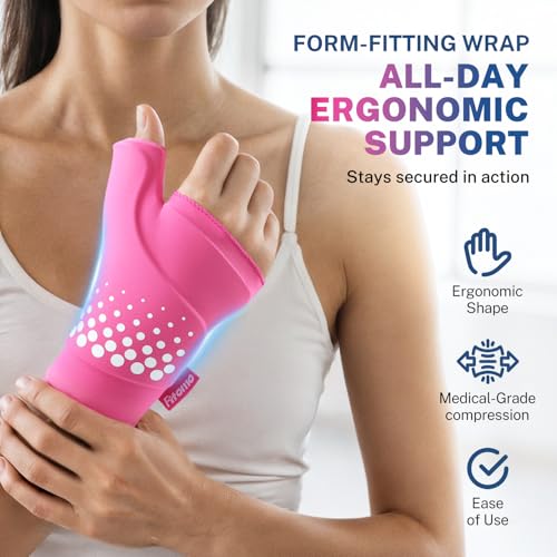 Thumb & Wrist Ice Pack Wrap, Long-Lasting Cold Compression for Recovery | Thickened Gel, Stays Cold Longer, Soft After Freezing, Full Wrap Cooling, Reusable Cold Hot Therapy, FSA Eligible - size: S/M, style: Pink
