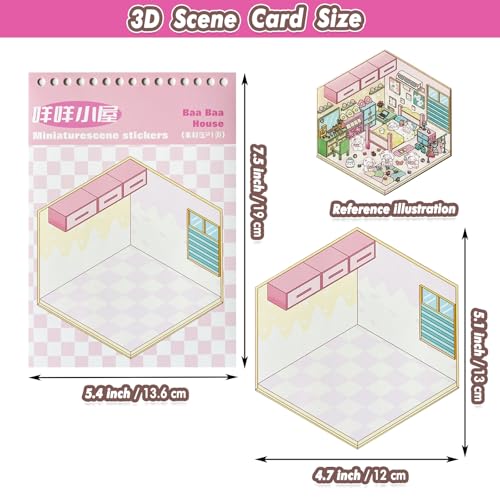 3D Sticker Scene Book 20 Sets 3D House Stickers Therapy DIY Stickers Miniature Cozy Room Sticker Scenes for Adults Relief Stress Funny Gift for Holiday (Pink 2)