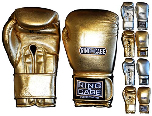 Ring to Cage Metallic Gold, Silver Japanese Style Training Gloves 2.0 - Hook&Loop or Lace-Up - color: Gold, size: 12oz Hook&Loop