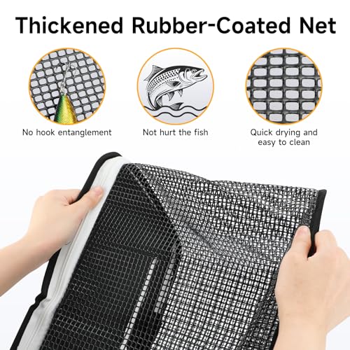 SANLIKE Floating Fishing Basket Collapsible Fishing Net Cage, Rubber Coated Net Fish Basket for Live Caught Fish Minnows Bait Bucket Minnow Trap, 24L/40L/59L，Black/Grey - color: L-59L-Black