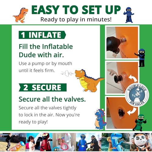 INFLATABLE DUDES Kids Punching Bag- Bop Bag | Sand-Base - color: Green Archer Standard Ninja | Pre-filled with Sand, size: 47"