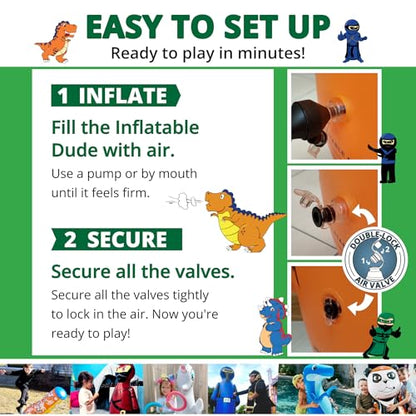 INFLATABLE DUDES Kids Punching Bag- Bop Bag | Sand-Base - color: Green Archer Standard Ninja | Pre-filled with Sand, size: 47"