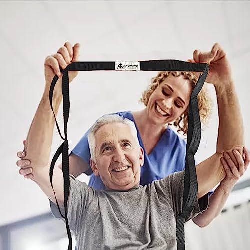 Stretching Strap Yoga Strap with Loops for Physical Therapy, Non-Elastic - color: Black+Pink/Light Gray