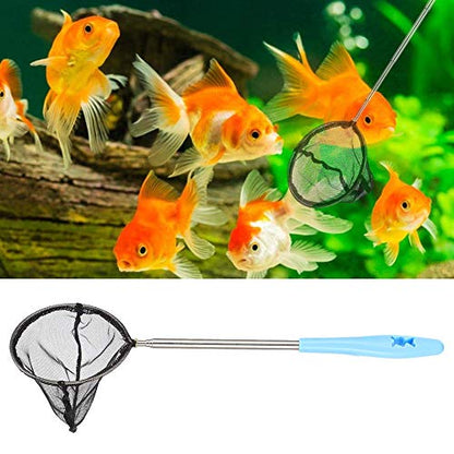Aquarium Shrimp Net, Stainless Steel Fine Mesh Nest Extendable Fish Fish Skimmer Net Scoop with Long Handle(Round)