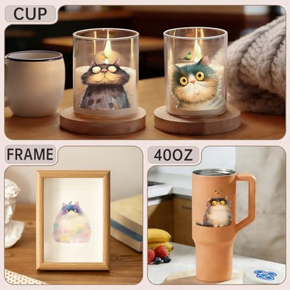 12 PCS UV DTF Cup Wrap Stickers, Frazzled Cat Rub on Transfers for Crafts, Permanent DIY Transfer Decals for 16oz Libbey Glass Cans, Mugs, Candles, Easy to Apply Art Stickers - style: Frazzled Cat