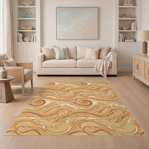5'x7' Washable Flatwoven Rug, Beige Modern Swirl Stain Resistant Area Rug Non-Slip Low Profile Floor Covering for Guest Room, Lounge, Apartment | Ref:2067604 - color: Beige/Pattern 39, size: 5' x 7' (Rectangular)