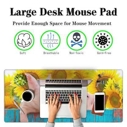 Keyboard Mat Yellow Blue Long Mouse Pad, Computer Mat Large Desk Pads, Big Desk Mat Non-Slip Rubber Base, 35.4 X 15.7 inch for Work/Game/Office/Home Funny Pig Hanging on A Fence. Studio Photo. - color: Funny Pig