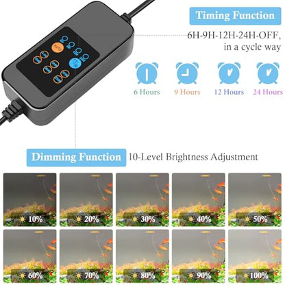 16-24in Plant Growth Aquarium LED Light with Timer, Full Spectrum Auto 24/7 Lighting Cycle& 10-Level Brightness Adjustment, Fish Tank Light with Extendable Brackets - style: 16-24in