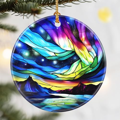 Christmas Ornaments, Dodosky 2.8in Ceramic Ornament, Xmas Decor, Christmas Tree Ornaments, Xmas Decorations for Tree, Holiday Ornament, Gift Ideas, Gifts for Women Men Mom Grandma - Aurora Borealis - color: Aurora Borealis