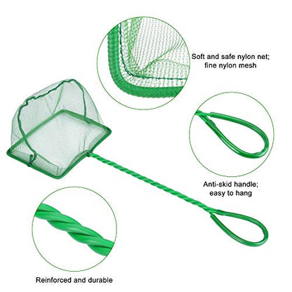 Mogoko 2 Pack Aquarium Net Fish Net, Small Net, Multi-Size Fine Mesh Aquarium Net with Long Plastic Handle for Fish Tank