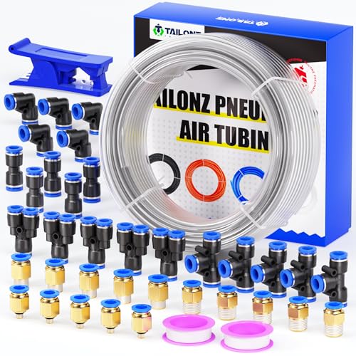 TAILONZ PNEUMATIC Clear 6mm OD 4mm ID Polyurethane PU Air Hose Pipe Tube Kit 32 Meter 100ft - color: Clear, size: 6mm OD/100ft/32m