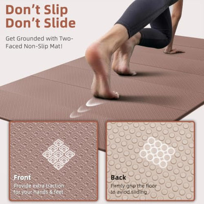 Foldable Yoga Mat 74"x47.2"x 0.4" – Large Yoga Mat - color: Brown+Apricot