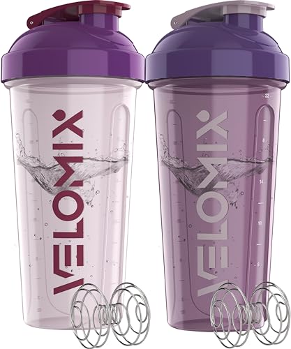 VELOMIX 2 Pack 28oz Protein Shaker Bottle for Protein Mixes, Purple Mix - color: B2) Purple Mix
