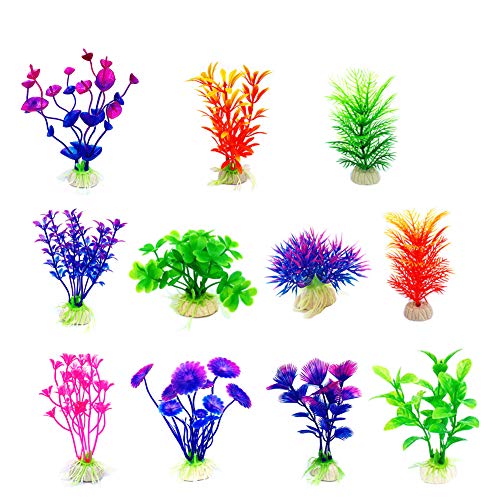 Artificial Aquatic Plants 11 Pcs Small Aquarium Plants Artificial Fish Tank Decorations，Used for Household and Office Aquarium Simulation Plastic Hydroponic Plants